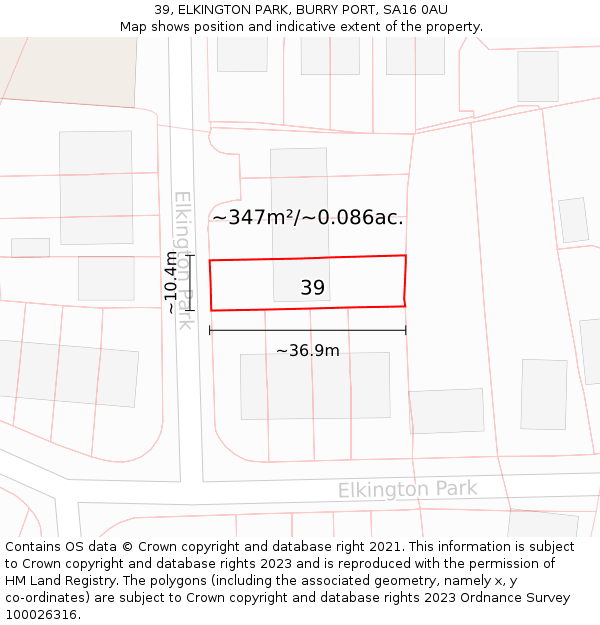 39, ELKINGTON PARK, BURRY PORT, SA16 0AU: Plot and title map