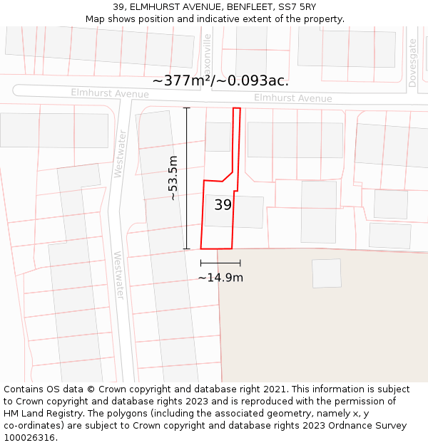 39, ELMHURST AVENUE, BENFLEET, SS7 5RY: Plot and title map