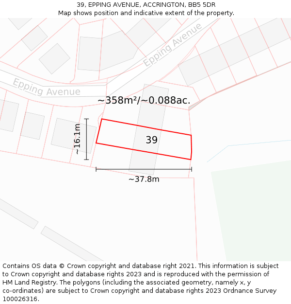 39, EPPING AVENUE, ACCRINGTON, BB5 5DR: Plot and title map