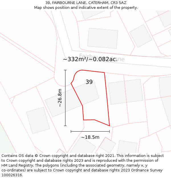 39, FAIRBOURNE LANE, CATERHAM, CR3 5AZ: Plot and title map