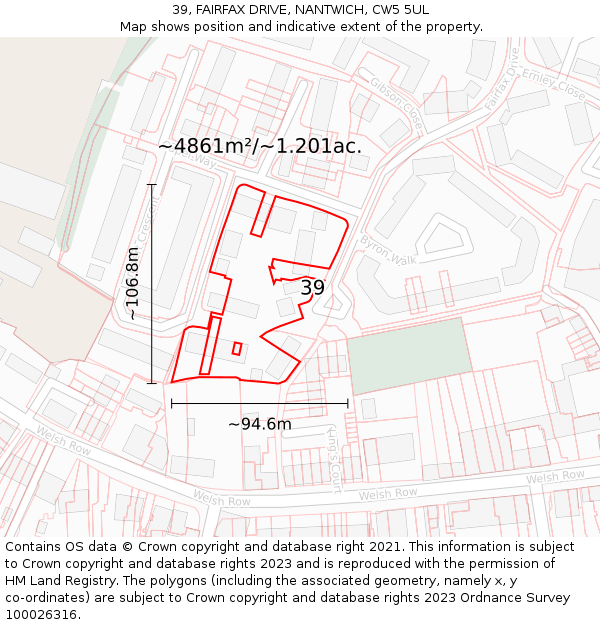 39, FAIRFAX DRIVE, NANTWICH, CW5 5UL: Plot and title map