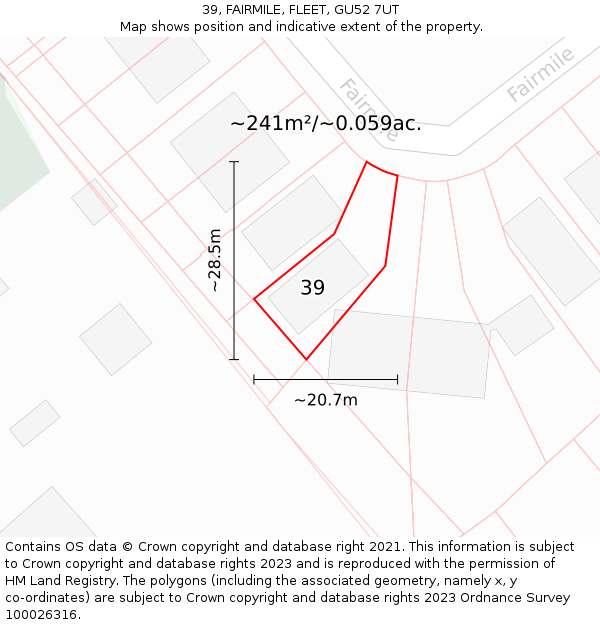 39, FAIRMILE, FLEET, GU52 7UT: Plot and title map