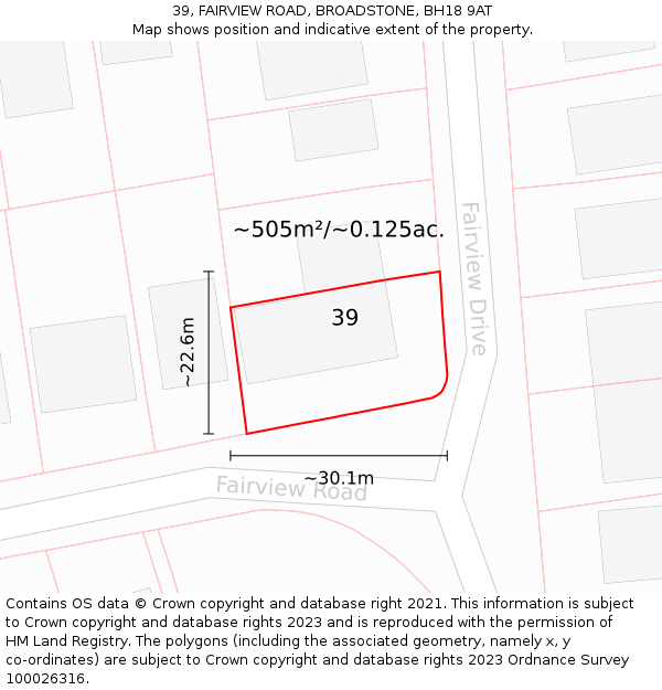 39, FAIRVIEW ROAD, BROADSTONE, BH18 9AT: Plot and title map