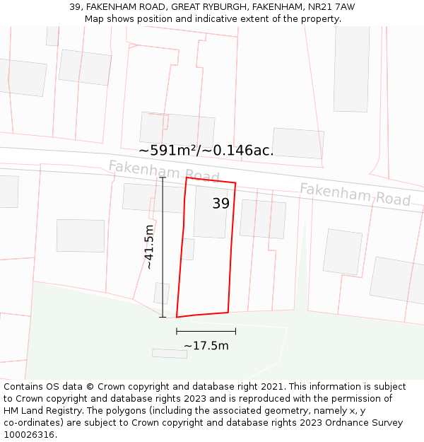 39, FAKENHAM ROAD, GREAT RYBURGH, FAKENHAM, NR21 7AW: Plot and title map