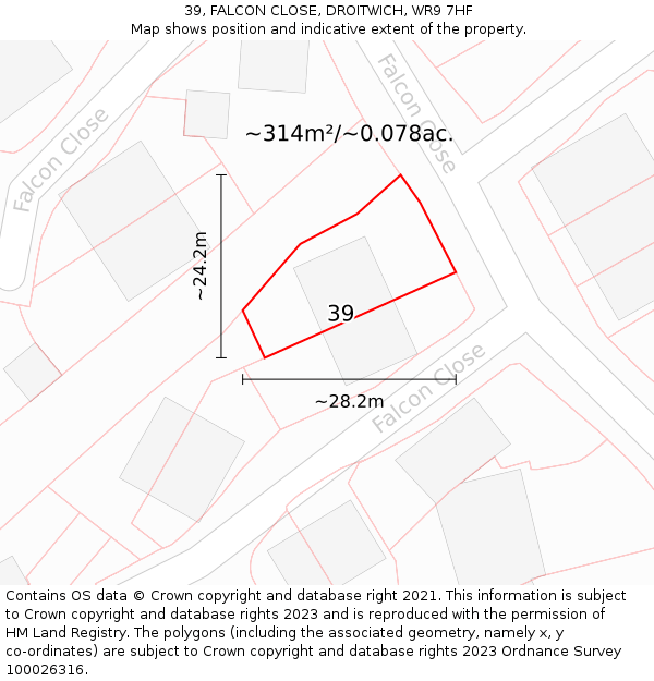 39, FALCON CLOSE, DROITWICH, WR9 7HF: Plot and title map