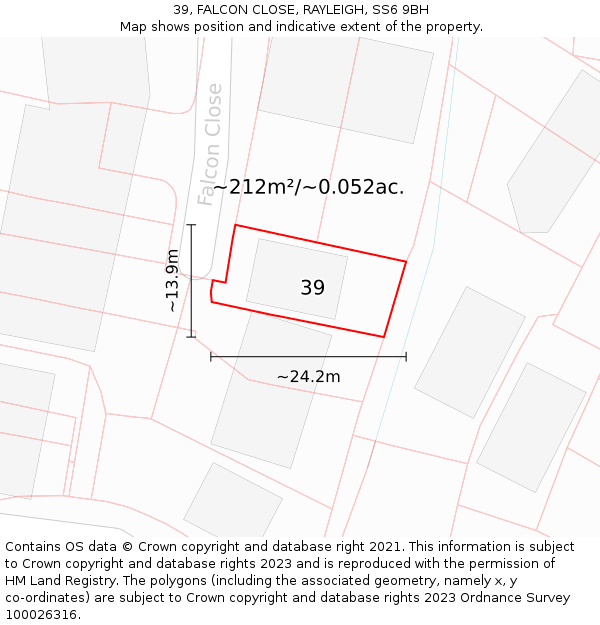 39, FALCON CLOSE, RAYLEIGH, SS6 9BH: Plot and title map