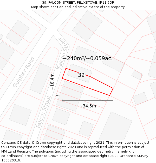 39, FALCON STREET, FELIXSTOWE, IP11 9DR: Plot and title map