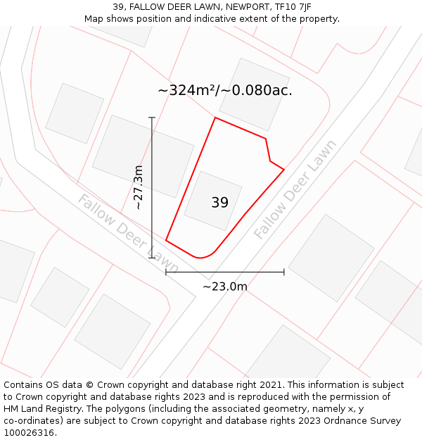 39, FALLOW DEER LAWN, NEWPORT, TF10 7JF: Plot and title map