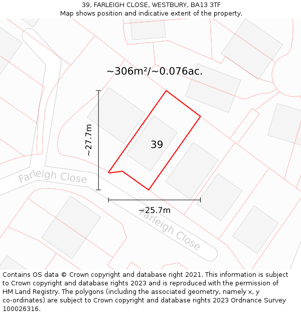 39, FARLEIGH CLOSE, WESTBURY, BA13 3TF: Plot and title map