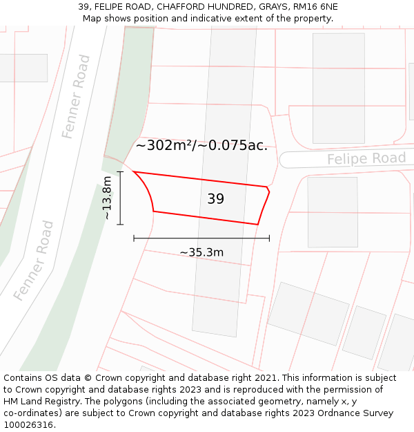 39, FELIPE ROAD, CHAFFORD HUNDRED, GRAYS, RM16 6NE: Plot and title map