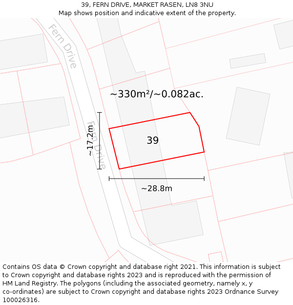 39, FERN DRIVE, MARKET RASEN, LN8 3NU: Plot and title map