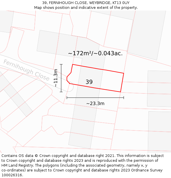 39, FERNIHOUGH CLOSE, WEYBRIDGE, KT13 0UY: Plot and title map