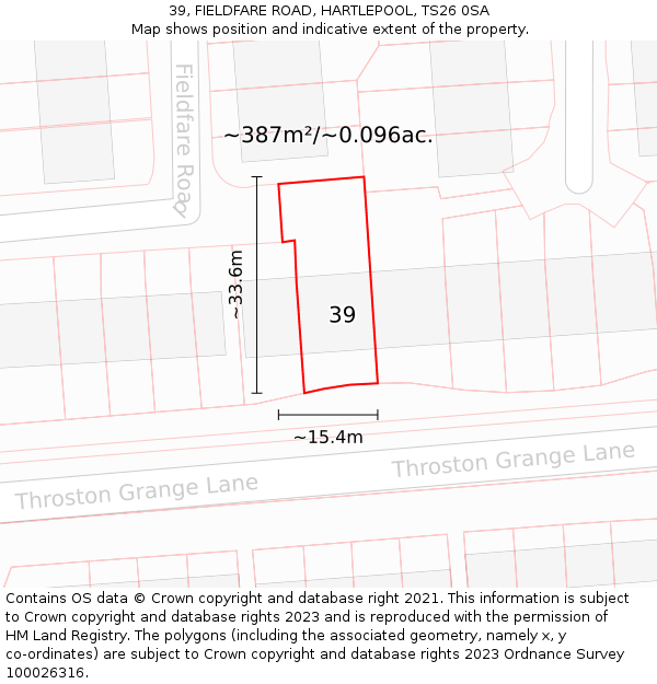 39, FIELDFARE ROAD, HARTLEPOOL, TS26 0SA: Plot and title map