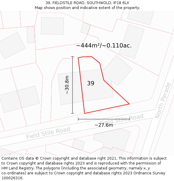 39, FIELDSTILE ROAD, SOUTHWOLD, IP18 6LX: Plot and title map