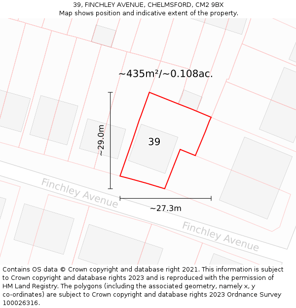 39, FINCHLEY AVENUE, CHELMSFORD, CM2 9BX: Plot and title map