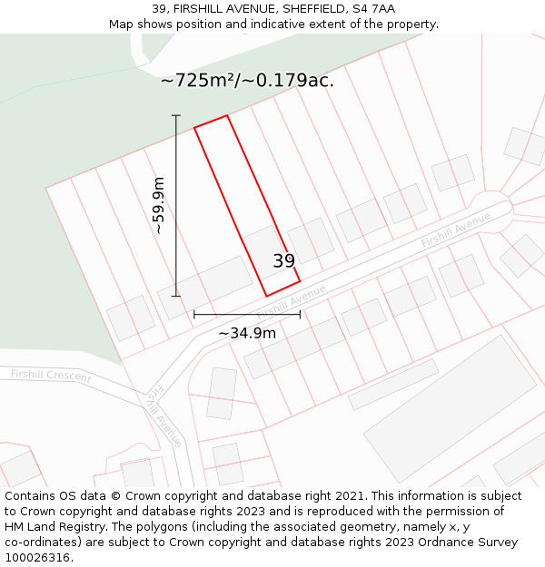 39, FIRSHILL AVENUE, SHEFFIELD, S4 7AA: Plot and title map