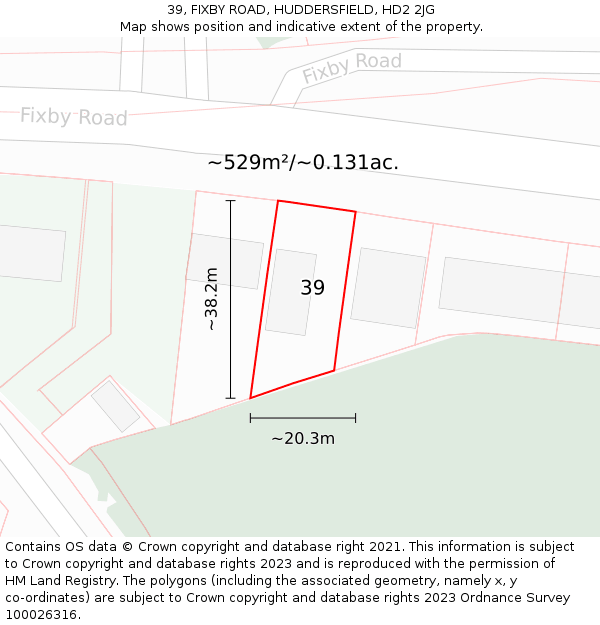 39, FIXBY ROAD, HUDDERSFIELD, HD2 2JG: Plot and title map