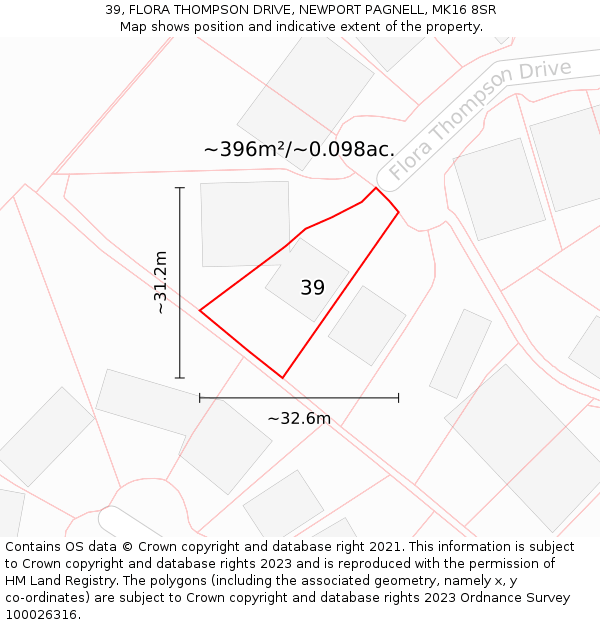 39, FLORA THOMPSON DRIVE, NEWPORT PAGNELL, MK16 8SR: Plot and title map
