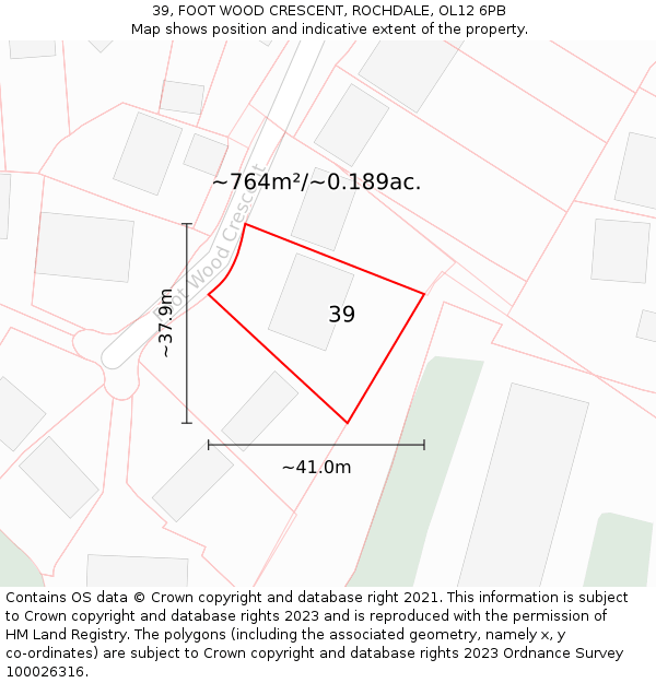 39, FOOT WOOD CRESCENT, ROCHDALE, OL12 6PB: Plot and title map