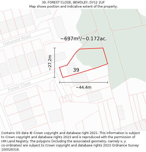 39, FOREST CLOSE, BEWDLEY, DY12 2UF: Plot and title map