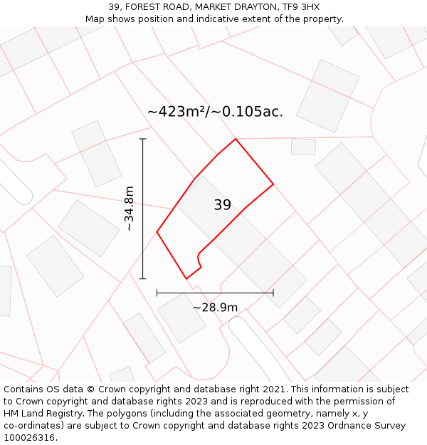 39, FOREST ROAD, MARKET DRAYTON, TF9 3HX: Plot and title map