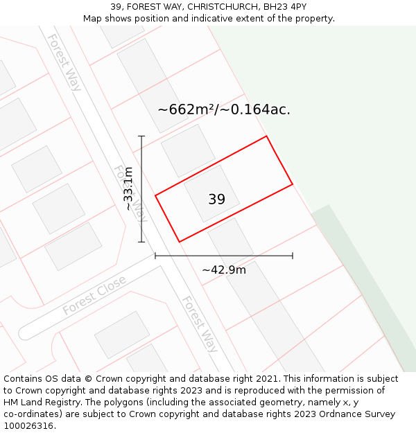 39, FOREST WAY, CHRISTCHURCH, BH23 4PY: Plot and title map