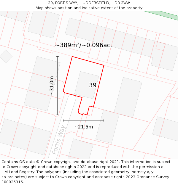 39, FORTIS WAY, HUDDERSFIELD, HD3 3WW: Plot and title map