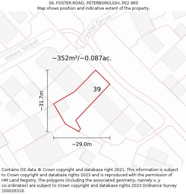 39, FOSTER ROAD, PETERBOROUGH, PE2 9RS: Plot and title map