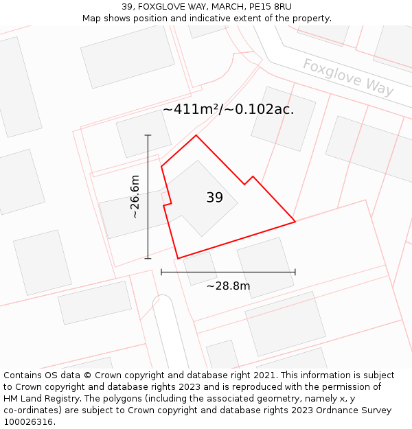 39, FOXGLOVE WAY, MARCH, PE15 8RU: Plot and title map