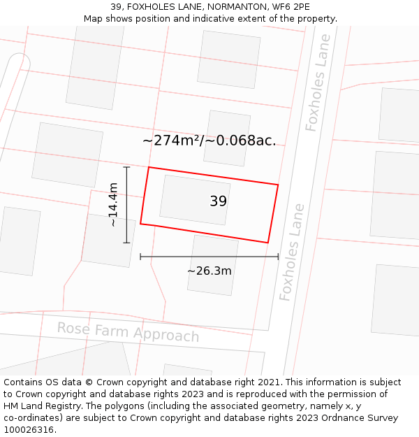 39, FOXHOLES LANE, NORMANTON, WF6 2PE: Plot and title map