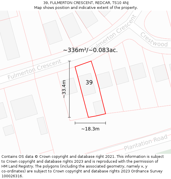 39, FULMERTON CRESCENT, REDCAR, TS10 4NJ: Plot and title map