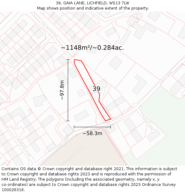 39, GAIA LANE, LICHFIELD, WS13 7LW: Plot and title map