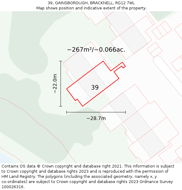 39, GAINSBOROUGH, BRACKNELL, RG12 7WL: Plot and title map