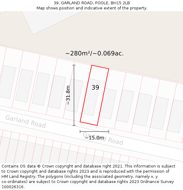 39, GARLAND ROAD, POOLE, BH15 2LB: Plot and title map