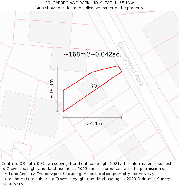 39, GARREGLWYD PARK, HOLYHEAD, LL65 1NW: Plot and title map