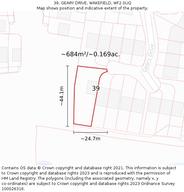 39, GEARY DRIVE, WAKEFIELD, WF2 0UQ: Plot and title map