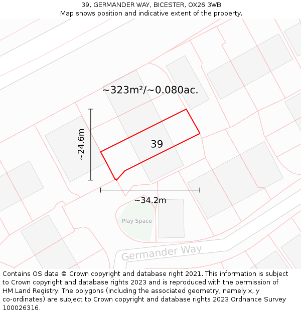 39, GERMANDER WAY, BICESTER, OX26 3WB: Plot and title map