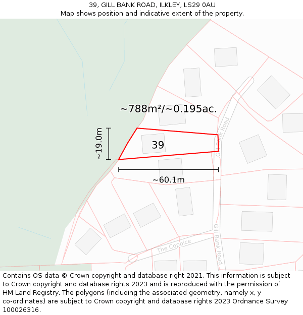 39, GILL BANK ROAD, ILKLEY, LS29 0AU: Plot and title map