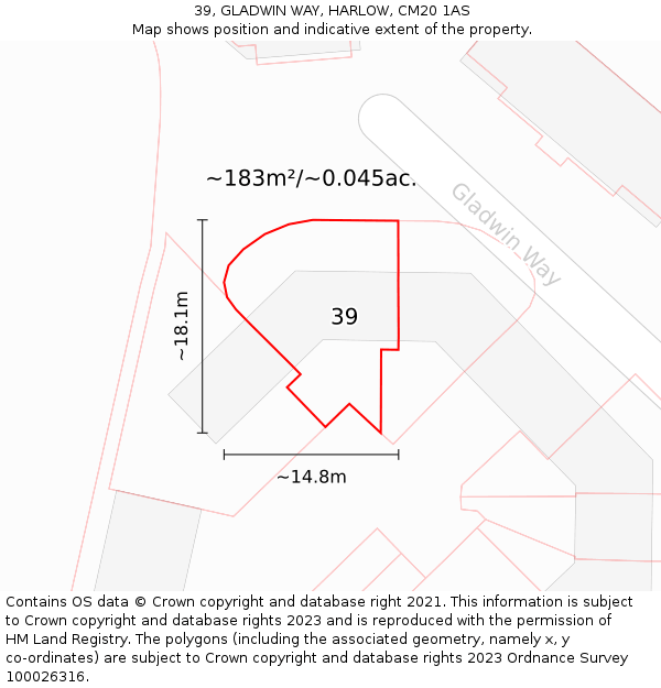 39, GLADWIN WAY, HARLOW, CM20 1AS: Plot and title map
