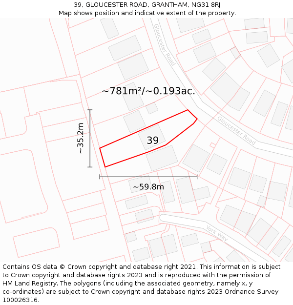 39, GLOUCESTER ROAD, GRANTHAM, NG31 8RJ: Plot and title map