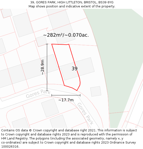 39, GORES PARK, HIGH LITTLETON, BRISTOL, BS39 6YG: Plot and title map