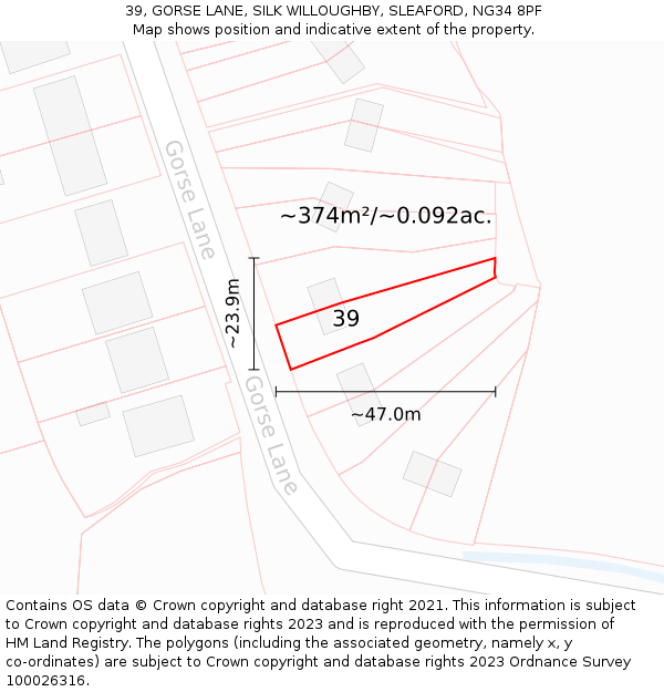 39, GORSE LANE, SILK WILLOUGHBY, SLEAFORD, NG34 8PF: Plot and title map