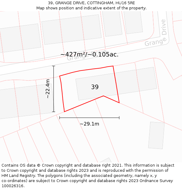 39, GRANGE DRIVE, COTTINGHAM, HU16 5RE: Plot and title map