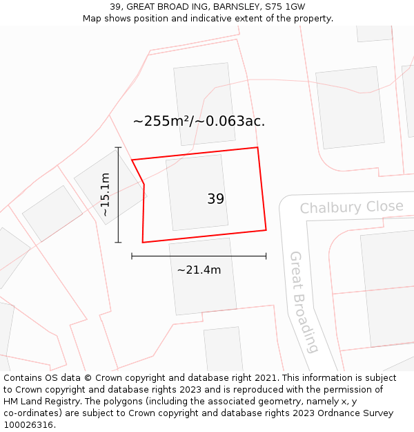 39, GREAT BROAD ING, BARNSLEY, S75 1GW: Plot and title map