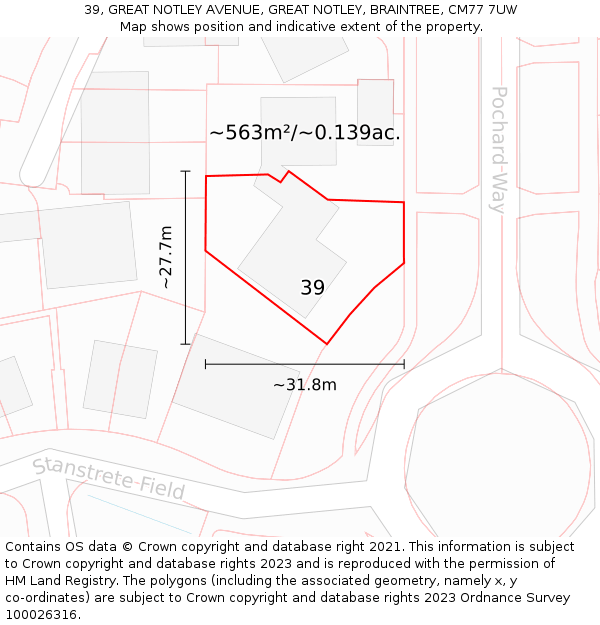 39, GREAT NOTLEY AVENUE, GREAT NOTLEY, BRAINTREE, CM77 7UW: Plot and title map