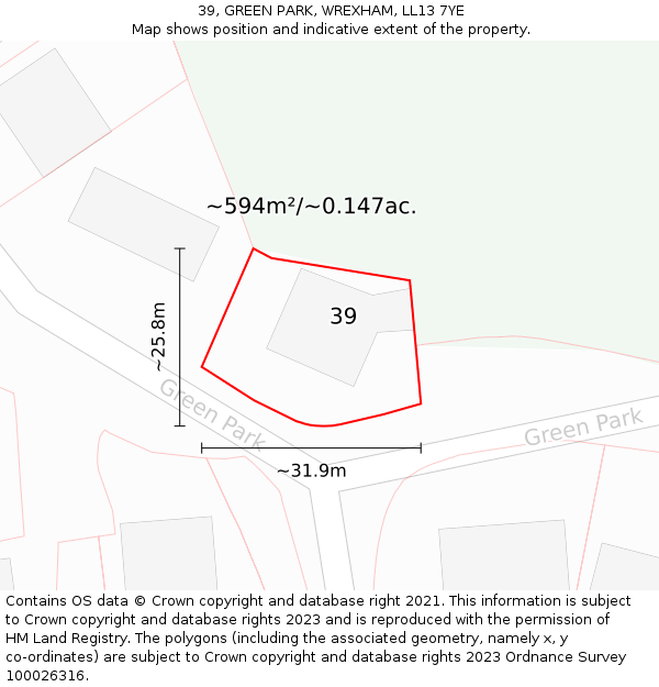 39, GREEN PARK, WREXHAM, LL13 7YE: Plot and title map