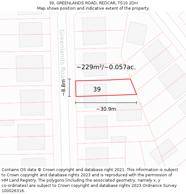 39, GREENLANDS ROAD, REDCAR, TS10 2DH: Plot and title map
