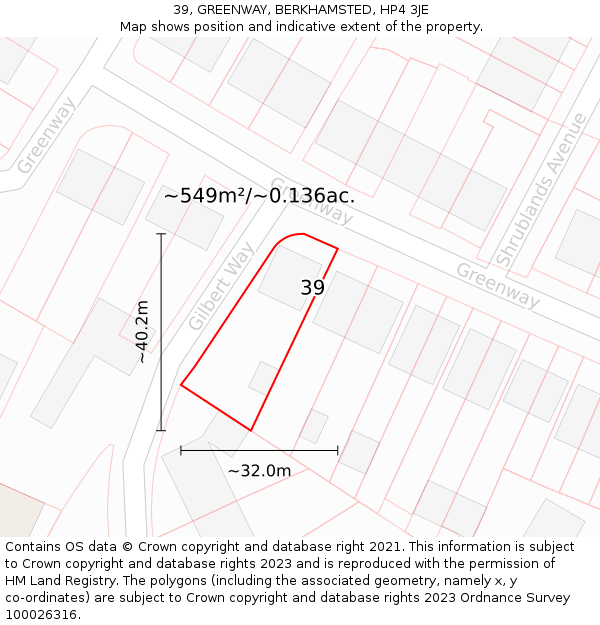 39, GREENWAY, BERKHAMSTED, HP4 3JE: Plot and title map