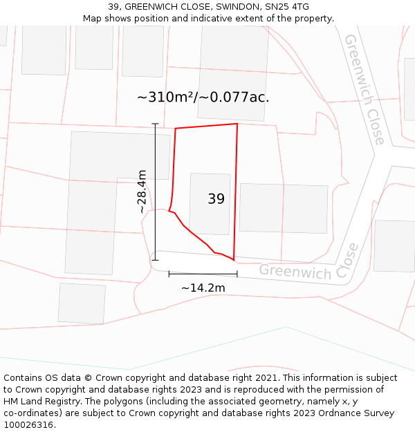 39, GREENWICH CLOSE, SWINDON, SN25 4TG: Plot and title map