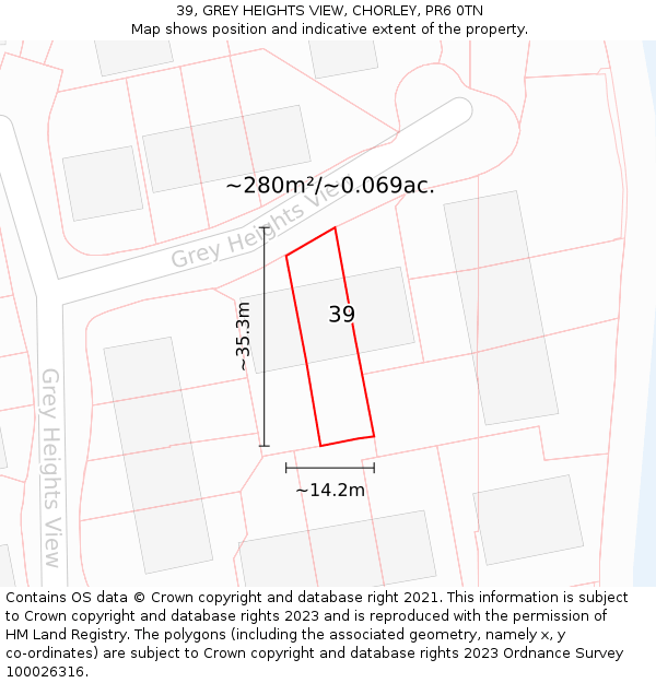 39, GREY HEIGHTS VIEW, CHORLEY, PR6 0TN: Plot and title map